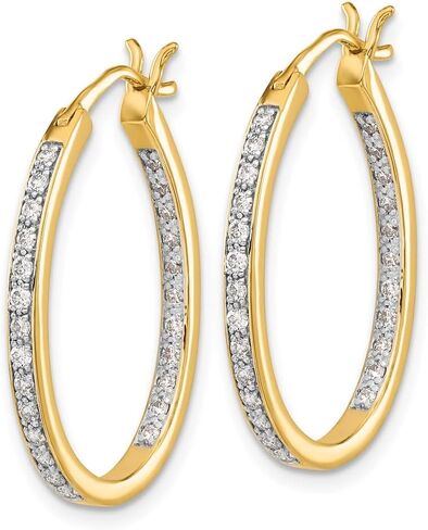 Real 14k Yellow Gold Diamond Inside Out Hoop Earrings - 25mm x 20mm (.5 cttw.) in Saudi Arabia