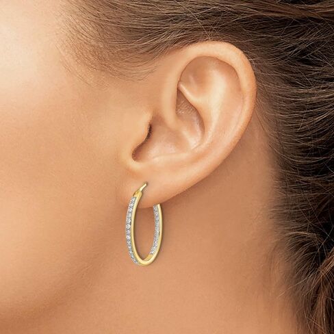 Real 14k Yellow Gold Diamond Inside Out Hoop Earrings - 25mm x 20mm (.5 cttw.) in Saudi Arabia