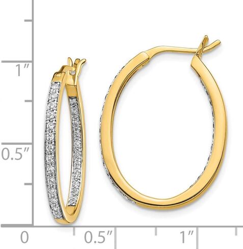 Real 14k Yellow Gold Diamond Inside Out Hoop Earrings - 25mm x 20mm (.5 cttw.) in Saudi Arabia