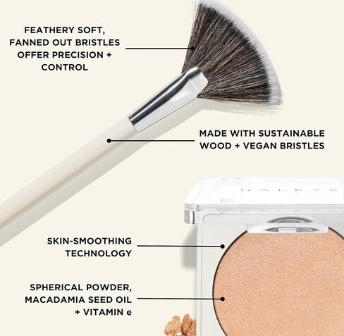 HALEYS Brilliant Powder Brush, Soft, Streak-free, Perfect Blending, Buff, Blurs, Smooths, Control, Precision, Complexion tools, For powder, setting powder, blush, Vegan, Cruelty-free, Sustainable Wood in Saudi Arabia