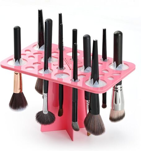 Luckyiren Makeup Brushes Drying Rack, Brushes Dryer, Collapsible 28 Slot Acrylic Brush Holder Stand Tree Tray Support Display for Makeup Artist Acrylic Nail Brushes Paintbrushes Makeup Lovers, Black in Kuwait