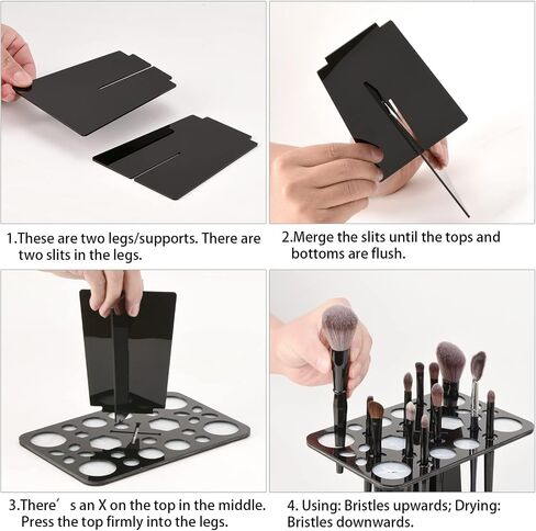 Luckyiren Makeup Brushes Drying Rack, Brushes Dryer, Collapsible 28 Slot Acrylic Brush Holder Stand Tree Tray Support Display for Makeup Artist Acrylic Nail Brushes Paintbrushes Makeup Lovers, Black in Kuwait