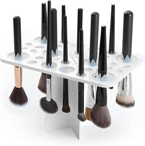Luckyiren Makeup Brushes Drying Rack, Brushes Dryer, Collapsible 28 Slot Acrylic Brush Holder Stand Tree Tray Support Display for Makeup Artist Acrylic Nail Brushes Paintbrushes Makeup Lovers, Black in Kuwait