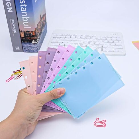 Mogoostry A7 Cash Envelope Binder Pockets 10pcs 5 Color A7 Binder Inserts Pockets Zipless Binder Divider with Pocket Side Open Plastic Binder Folder Organizer in Saudi Arabia