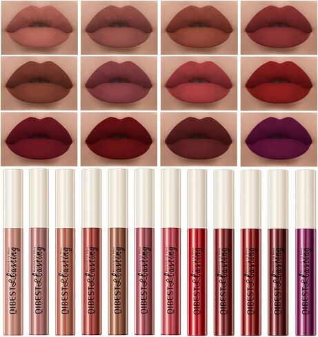 QiBest 7Pcs Matte Liquid Lipstick + 1Pcs Lip Plumper Makeup Set Kit, Pigmented Long Lasting Lip Gloss Set, Velvet Waterproof Lip Makeup Gift Sets for Girls and Women in Kuwait