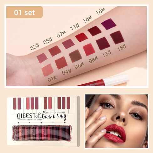 QiBest 7Pcs Matte Liquid Lipstick + 1Pcs Lip Plumper Makeup Set Kit, Pigmented Long Lasting Lip Gloss Set, Velvet Waterproof Lip Makeup Gift Sets for Girls and Women in Kuwait
