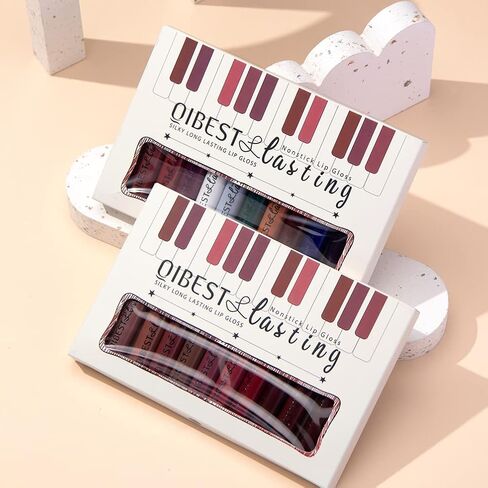 QiBest 7Pcs Matte Liquid Lipstick + 1Pcs Lip Plumper Makeup Set Kit, Pigmented Long Lasting Lip Gloss Set, Velvet Waterproof Lip Makeup Gift Sets for Girls and Women in Kuwait