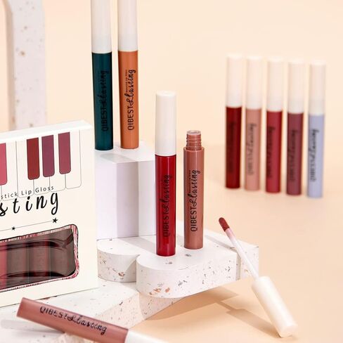 QiBest 7Pcs Matte Liquid Lipstick + 1Pcs Lip Plumper Makeup Set Kit, Pigmented Long Lasting Lip Gloss Set, Velvet Waterproof Lip Makeup Gift Sets for Girls and Women in Kuwait