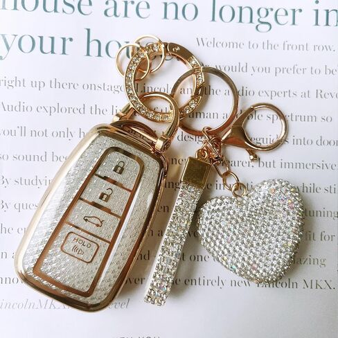 Key Fob Cover with Diamond Keychain for Toyota Car Key Shell Compatible with 2018-2024 Highlander RAV4 Camry Avalon C-HR Corolla GT86 Full Cover Protector for Women (4 Buttons-Silver Heart) in Saudi Arabia