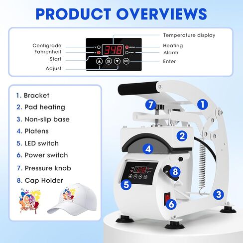 Hat Press Machine - Hat Press Heat Machine for Caps, Digital Control Hat Press with 2 Platens Auto-Off Safety, Handheld Hat Heat Press Machine for DIY Project in Saudi Arabia