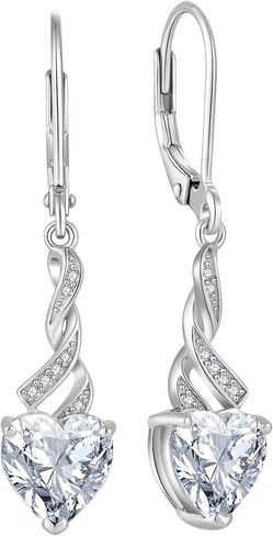 Women Heart Earrings 925 Sterling Silver Birthstone Swirl Twist Dangle Drop Earrings with Cubic Zirconia for Her Birthday Christamas in Kuwait