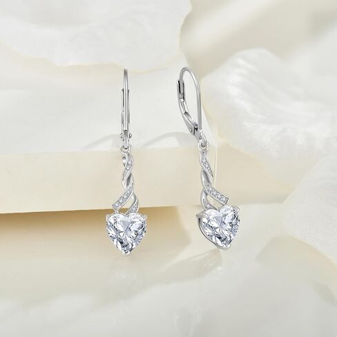 Women Heart Earrings 925 Sterling Silver Birthstone Swirl Twist Dangle Drop Earrings with Cubic Zirconia for Her Birthday Christamas in Kuwait