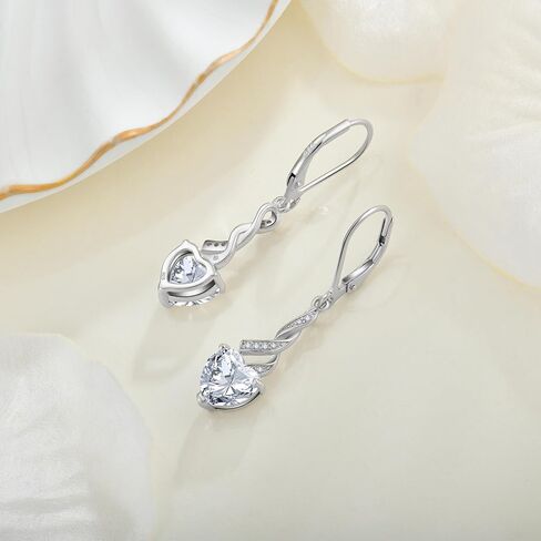 Women Heart Earrings 925 Sterling Silver Birthstone Swirl Twist Dangle Drop Earrings with Cubic Zirconia for Her Birthday Christamas in Kuwait