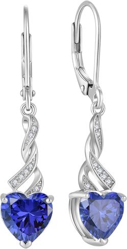 Women Heart Earrings 925 Sterling Silver Birthstone Swirl Twist Dangle Drop Earrings with Cubic Zirconia for Her Birthday Christamas in Kuwait