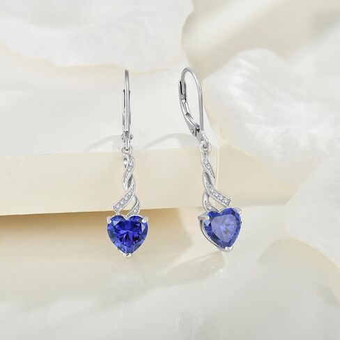 Women Heart Earrings 925 Sterling Silver Birthstone Swirl Twist Dangle Drop Earrings with Cubic Zirconia for Her Birthday Christamas in Kuwait