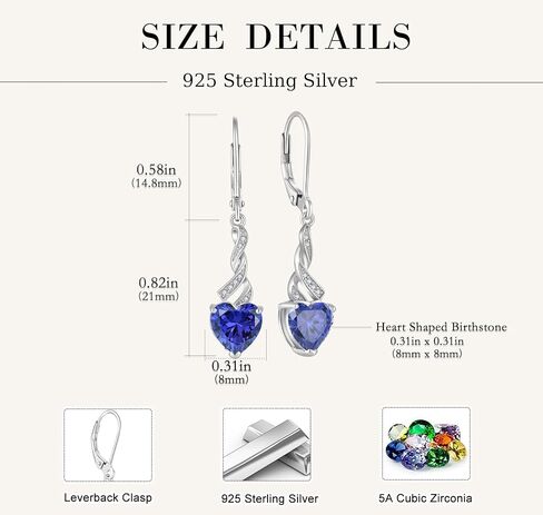Women Heart Earrings 925 Sterling Silver Birthstone Swirl Twist Dangle Drop Earrings with Cubic Zirconia for Her Birthday Christamas in Kuwait