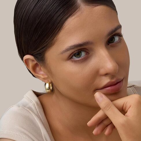 أقراط دائرية ذهبية مملوءة بالذهب عيار 14 قيراط للنساء، أقراط دائرية ذهبية مكتنزة من الفضة الإسترليني S925 للنساء، أقراط دائرية أنيقة خفيفة الوزن in Saudi Arabia