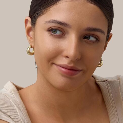 أقراط دائرية ذهبية مملوءة بالذهب عيار 14 قيراط للنساء، أقراط دائرية ذهبية مكتنزة من الفضة الإسترليني S925 للنساء، أقراط دائرية أنيقة خفيفة الوزن in Saudi Arabia
