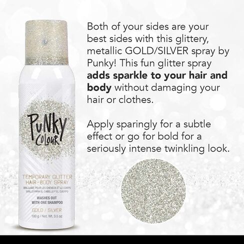 Punky Temporary Hair and Body Glitter Color Spray, Travel Spray, Lightweight, Adds Sparkly Shimmery Glow, Perfect to use On Hair, Skin, or Clothing, 3.5 oz - SILVER in Saudi Arabia