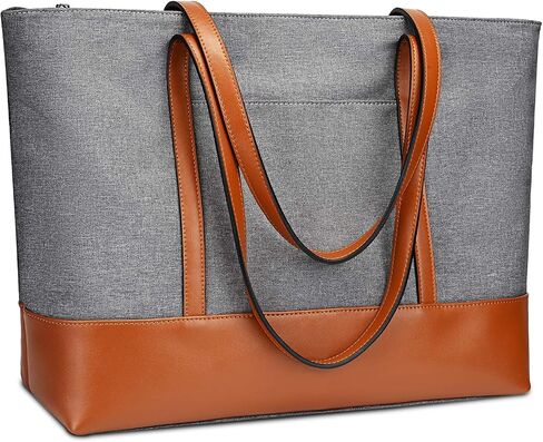 YALUXE Genuine Leather Laptop Tote for Women Shoulder Bag Nylon fit 15.6 inches Large Capacity Vintage Style Soft Work in Kuwait