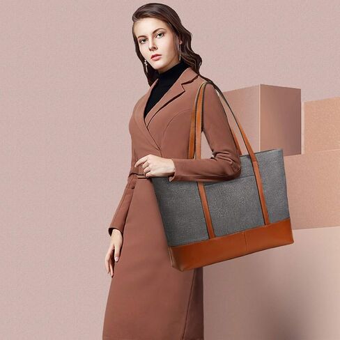 YALUXE Genuine Leather Laptop Tote for Women Shoulder Bag Nylon fit 15.6 inches Large Capacity Vintage Style Soft Work in Kuwait