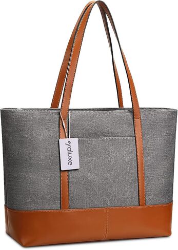 YALUXE Genuine Leather Laptop Tote for Women Shoulder Bag Nylon fit 15.6 inches Large Capacity Vintage Style Soft Work in Kuwait