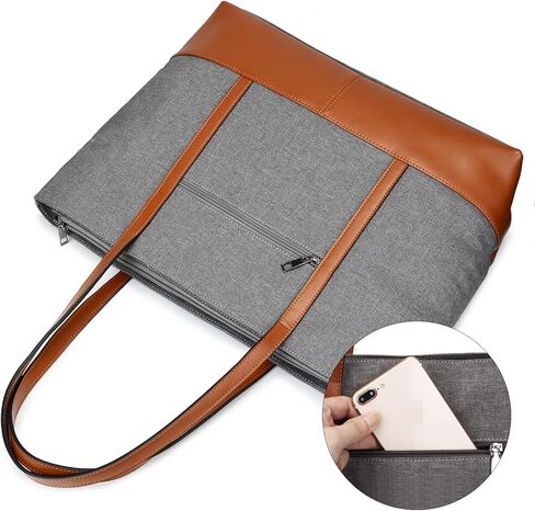 YALUXE Genuine Leather Laptop Tote for Women Shoulder Bag Nylon fit 15.6 inches Large Capacity Vintage Style Soft Work in Kuwait