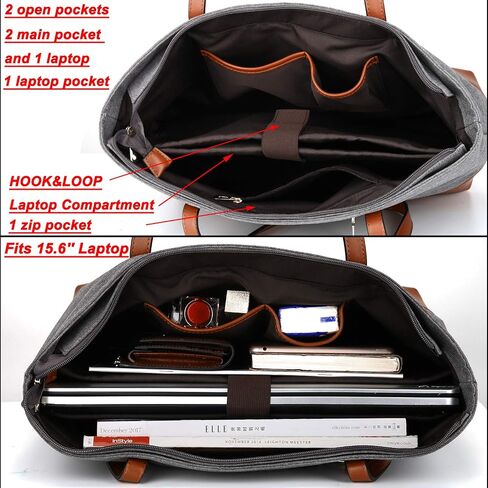 YALUXE Genuine Leather Laptop Tote for Women Shoulder Bag Nylon fit 15.6 inches Large Capacity Vintage Style Soft Work in Kuwait