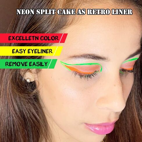 Bowitzki 50g Water Activated Eyeliner Retro Graphic Hydra Eye Liner Makeup UV Glow Fluorescent Cake Aqua Color Split Cakes Neon Rainbow Face Paints Body Painting for Halloween Christmas Pride (UV Rainbow) in Saudi Arabia