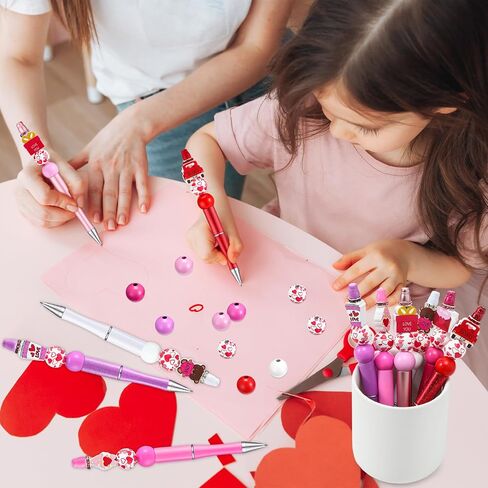 Yeaqee 60 مجموعة من أقلام عيد الحب القابلة للخرز من البلاستيك، أقلام حبر جاف، أقلام مطرزة بكميات كبيرة، أقلام DIY، مجموعة صنع خرز عيد الحب للحرف اليدوية، أقلام حبر متنوعة لمستلزمات الفصول المدرسية، هدايا عيد الحب in Saudi Arabia