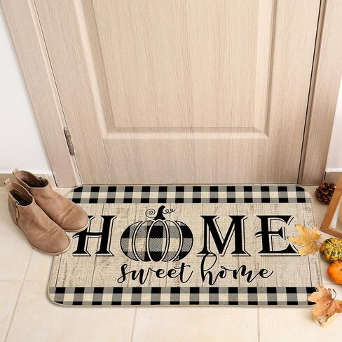 AnyDesign Home Sweet Home Fall ممسحة ريفي الخريف Welocome Pumpkins Farmhouse Door Rug Buffalo Plaids Carpet Floor Mat لعيد الشكر في الأماكن المغلقة في الهواء الطلق الديكور المنزلي، 17 × 29 بوصة in Saudi Arabia
