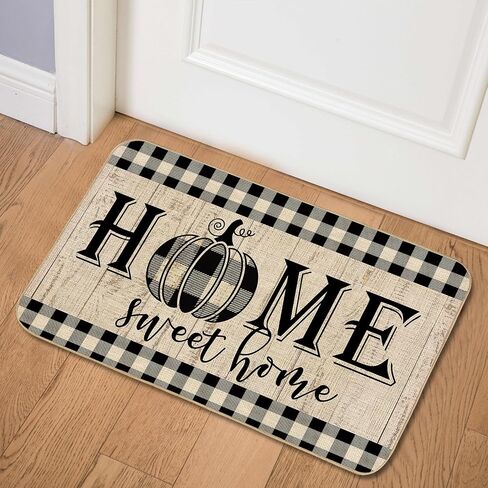 AnyDesign Home Sweet Home Fall ممسحة ريفي الخريف Welocome Pumpkins Farmhouse Door Rug Buffalo Plaids Carpet Floor Mat لعيد الشكر في الأماكن المغلقة في الهواء الطلق الديكور المنزلي، 17 × 29 بوصة in Saudi Arabia
