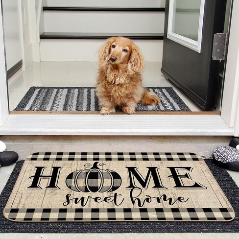 AnyDesign Home Sweet Home Fall ممسحة ريفي الخريف Welocome Pumpkins Farmhouse Door Rug Buffalo Plaids Carpet Floor Mat لعيد الشكر في الأماكن المغلقة في الهواء الطلق الديكور المنزلي، 17 × 29 بوصة in Saudi Arabia