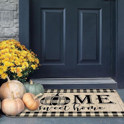 AnyDesign Home Sweet Home Fall ممسحة ريفي الخريف Welocome Pumpkins Farmhouse Door Rug Buffalo Plaids Carpet Floor Mat لعيد الشكر في الأماكن المغلقة في الهواء الطلق الديكور المنزلي، 17 × 29 بوصة in Saudi Arabia