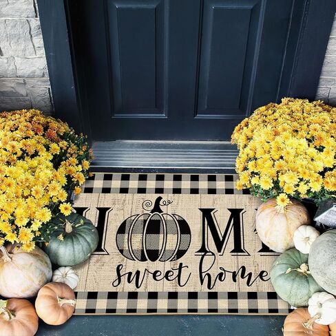 AnyDesign Home Sweet Home Fall ممسحة ريفي الخريف Welocome Pumpkins Farmhouse Door Rug Buffalo Plaids Carpet Floor Mat لعيد الشكر في الأماكن المغلقة في الهواء الطلق الديكور المنزلي، 17 × 29 بوصة in Saudi Arabia