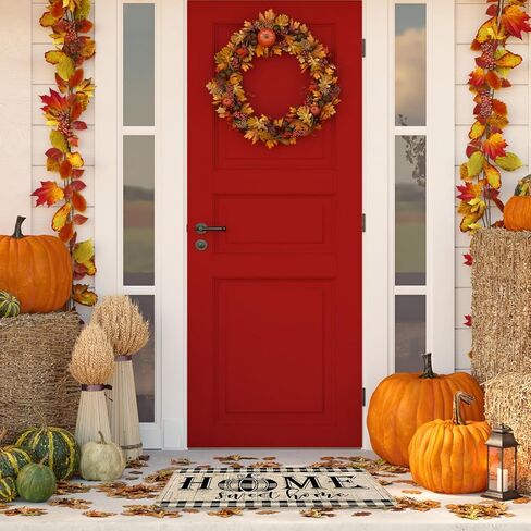 AnyDesign Home Sweet Home Fall ممسحة ريفي الخريف Welocome Pumpkins Farmhouse Door Rug Buffalo Plaids Carpet Floor Mat لعيد الشكر في الأماكن المغلقة في الهواء الطلق الديكور المنزلي، 17 × 29 بوصة in Saudi Arabia