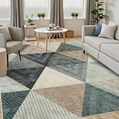 Moynesa Modern 8x10 Area Rug, Washable Living Room Rug, Large Geometric Soft Rugs for Bedroom, Non Slip Contemporary Ultra Thin Indoor Carpet for Dining Room Office, Grey/Brown in Saudi Arabia
