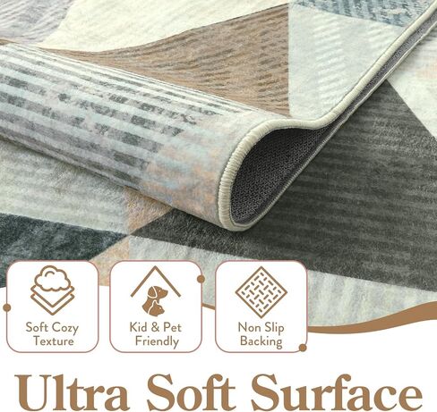 Moynesa Modern 8x10 Area Rug, Washable Living Room Rug, Large Geometric Soft Rugs for Bedroom, Non Slip Contemporary Ultra Thin Indoor Carpet for Dining Room Office, Grey/Brown in Saudi Arabia
