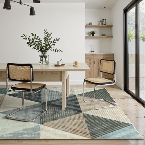 Moynesa Modern 8x10 Area Rug, Washable Living Room Rug, Large Geometric Soft Rugs for Bedroom, Non Slip Contemporary Ultra Thin Indoor Carpet for Dining Room Office, Grey/Brown in Saudi Arabia