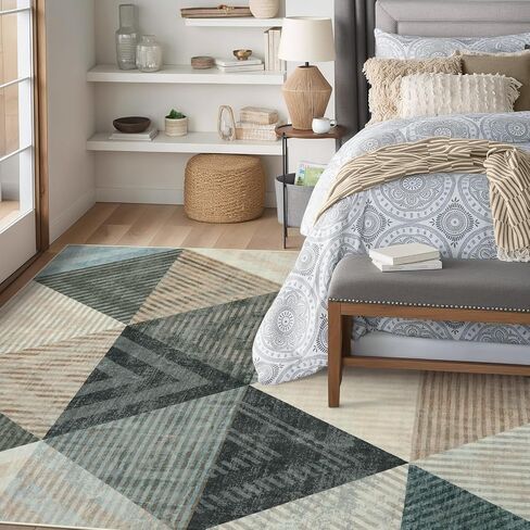 Moynesa Modern 8x10 Area Rug, Washable Living Room Rug, Large Geometric Soft Rugs for Bedroom, Non Slip Contemporary Ultra Thin Indoor Carpet for Dining Room Office, Grey/Brown in Saudi Arabia