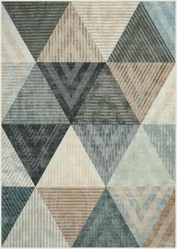 Moynesa Modern 8x10 Area Rug, Washable Living Room Rug, Large Geometric Soft Rugs for Bedroom, Non Slip Contemporary Ultra Thin Indoor Carpet for Dining Room Office, Grey/Brown in Saudi Arabia
