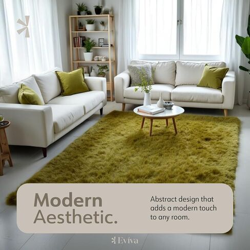 Eviva 5x8 Soft Area Rugs for Living Room Grass Green – Fuzzy Rug, Fluffy Rug, Washable Rugs for Bedroom with Plush Shag Feel – Shaggy Rug, Kids Rugs & Girls Bedroom Rug for Cozy Home Decor in Saudi Arabia