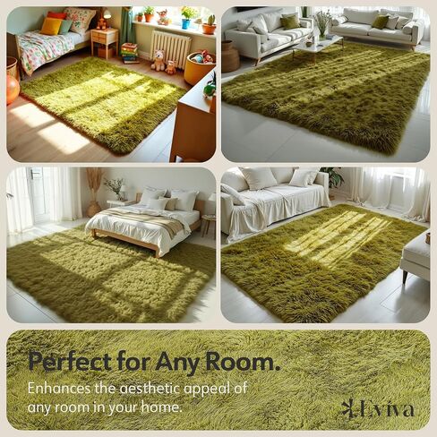 Eviva 5x8 Soft Area Rugs for Living Room Grass Green – Fuzzy Rug, Fluffy Rug, Washable Rugs for Bedroom with Plush Shag Feel – Shaggy Rug, Kids Rugs & Girls Bedroom Rug for Cozy Home Decor in Saudi Arabia