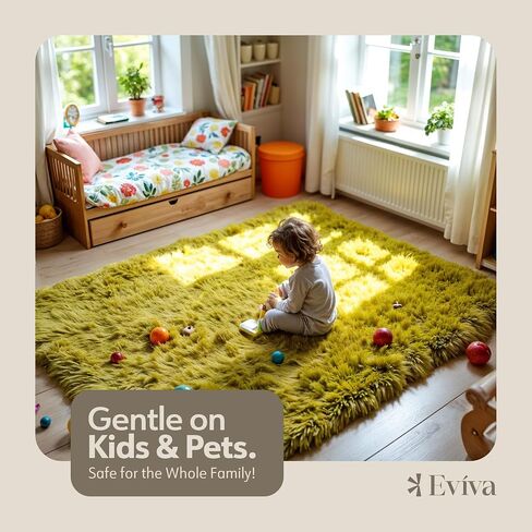 Eviva 5x8 Soft Area Rugs for Living Room Grass Green – Fuzzy Rug, Fluffy Rug, Washable Rugs for Bedroom with Plush Shag Feel – Shaggy Rug, Kids Rugs & Girls Bedroom Rug for Cozy Home Decor in Saudi Arabia