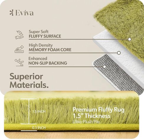 Eviva 5x8 Soft Area Rugs for Living Room Grass Green – Fuzzy Rug, Fluffy Rug, Washable Rugs for Bedroom with Plush Shag Feel – Shaggy Rug, Kids Rugs & Girls Bedroom Rug for Cozy Home Decor in Saudi Arabia