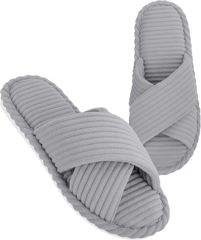 House Slippers for Women Corduroy Cross Band Slippers Open Toe Bedroom Indoor Shoes with Memory Foam in Kuwait
