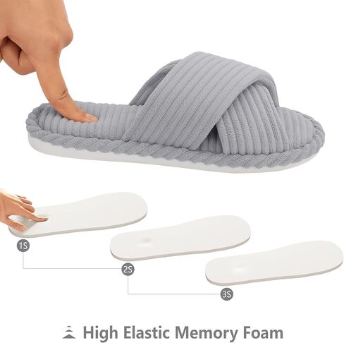 House Slippers for Women Corduroy Cross Band Slippers Open Toe Bedroom Indoor Shoes with Memory Foam in Kuwait