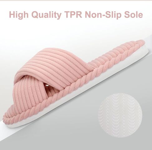 House Slippers for Women Corduroy Cross Band Slippers Open Toe Bedroom Indoor Shoes with Memory Foam in Kuwait