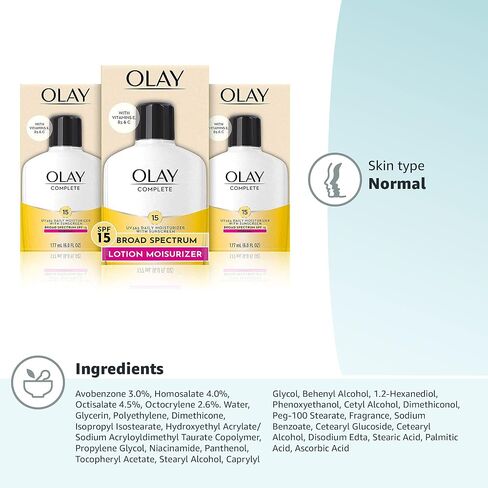 Face Moisturizer by Olay Complete Lotion All Day Daily Facial Moisturizing Lotion SPF 15 for Normal Skin and Hydration, Oil-Free Non-Greasy, 6 Fl Oz (Pack of 2) in Saudi Arabia