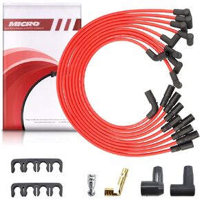 Micro Spark Plugs Wires Set of 9 Red Wires Set 8.5mm Compatible with Chevy Blazer Silverado Oldsmobile GMC Sierra K1500 5.0L 5.7L V8 4.3L V6 2X1197 9746T
